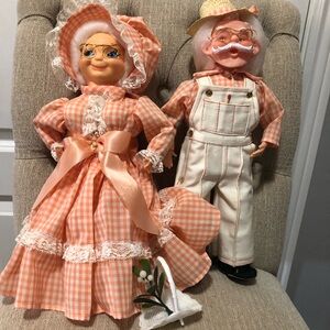 Mid century 50’s hand made Mrs and Mr Farmers. 12 inches high